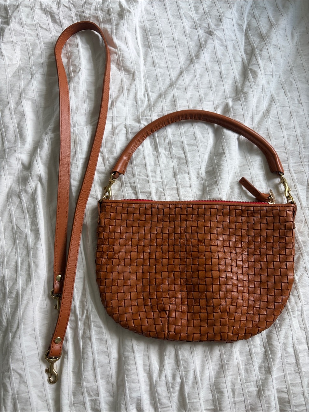 Clare V.  Petite Moyen - natural woven checker  Leather Crossbody Bag